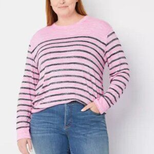 St. John's Bay Womens Plus Round Neck Long Sleeve T-Shirt Size PXL